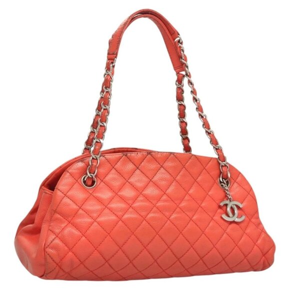 CHANEL Matelasse Chain Shoulder Bag Grained Calf Skin Orange Silver - Picture 1 of 16